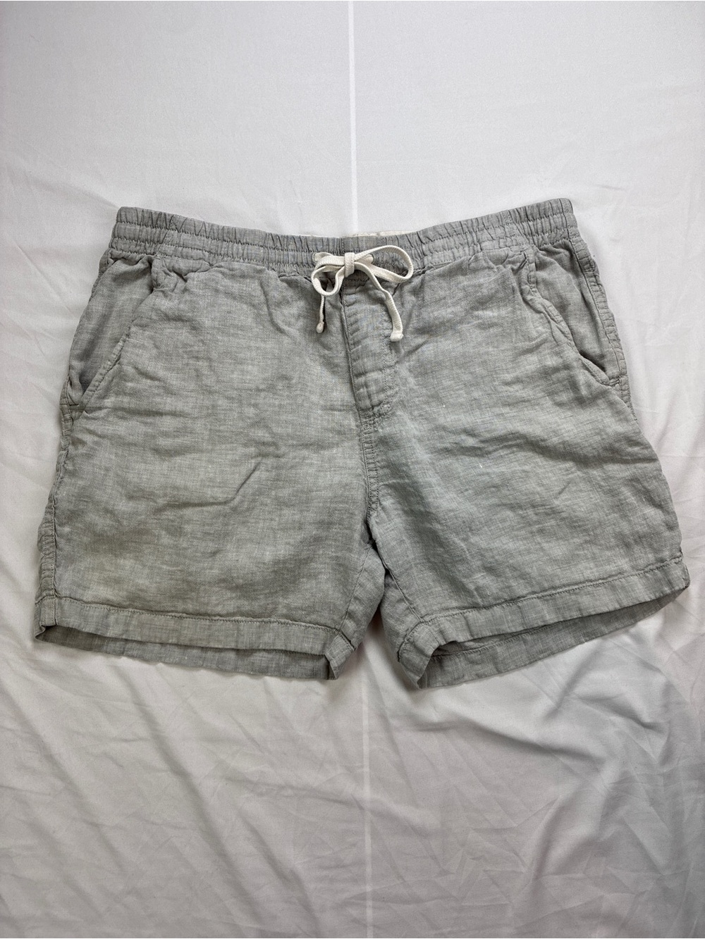 J. Crew Light Gray Linen Drawstring Shorts Baird McNutt Irish Linen Sz L